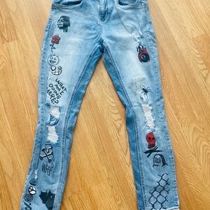 Lure Jeans Size 30W Tapered Skinny Halloween Theme Distressed Ninth Hall